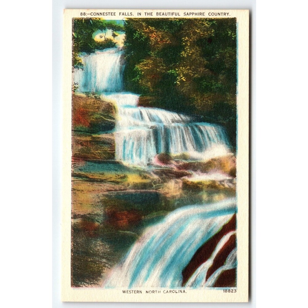Connestee Falls Linen Postcard Western North Carolina Sapphire Country